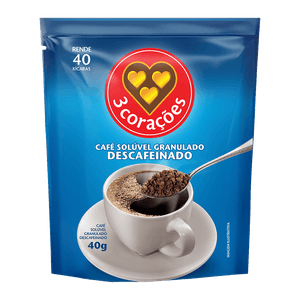 Café 3 Corações Solúvel Granulado Descafeinado Sachê Refil Econômico 50g