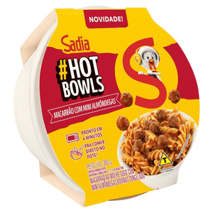 Macarrao Ao Molho Sugo Com Minialmondegas Sadia Hot Bowls Pote 300g