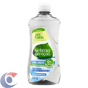 Detergente Concentrado Sétima Geração S/ Fragrância Para Louças 450ml
