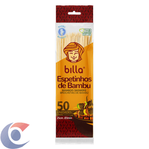Espetinhos De Bambu Billa 25cm 3mm 50 Un