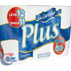 Papel Higiênico Folha Simples Carinho Plus 60m Leve 12 Pague 11