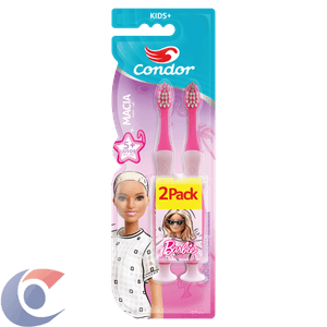 Escova Dental Infantil Macia Barbie Condor Kids+ Cabeça P 2 Un