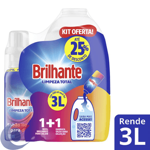 Sabão Líquido Para Diluir Brilhante Limpeza Total Kit Oferta 500ml