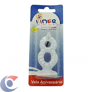 Vela De Aniversário Líder Festa Branca Numero 8