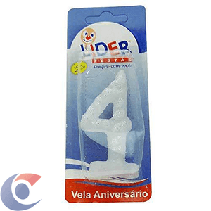 Vela De Aniversário Líder Festa Branca Numero 4
