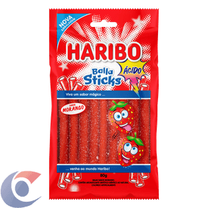 Bala Haribo Stick Ácido Morango 80g