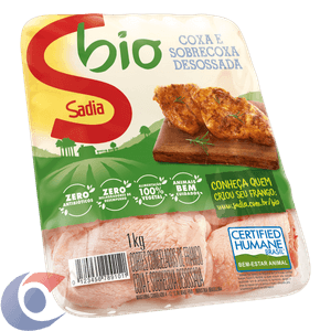 Coxa E Sobrecoxa De Frango Sadia Bio Desossada Bandeja 1kg