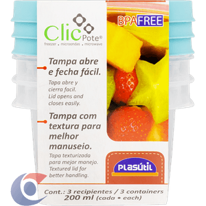 Conjunto De Pote Plasutil Quadrado 200ml