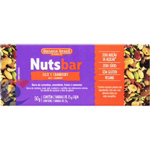 Barra De Cereal Banana Brasil Nutsbar Zero Açúcar Goji Cranberry 50g