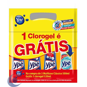 Limpador Multiuso Leve 3 Ype Classico 500ml Com 1 Clorogel 520ml