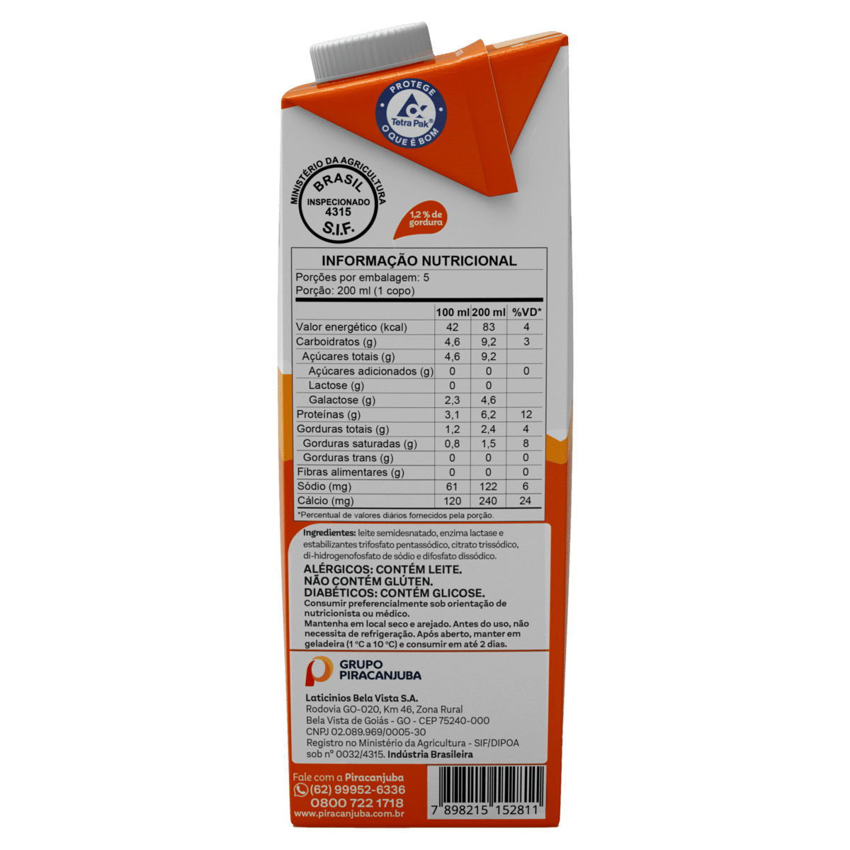 Leite Uht Semidesnatado Zero Lactose Piracanjuba Caixa Com Tampa